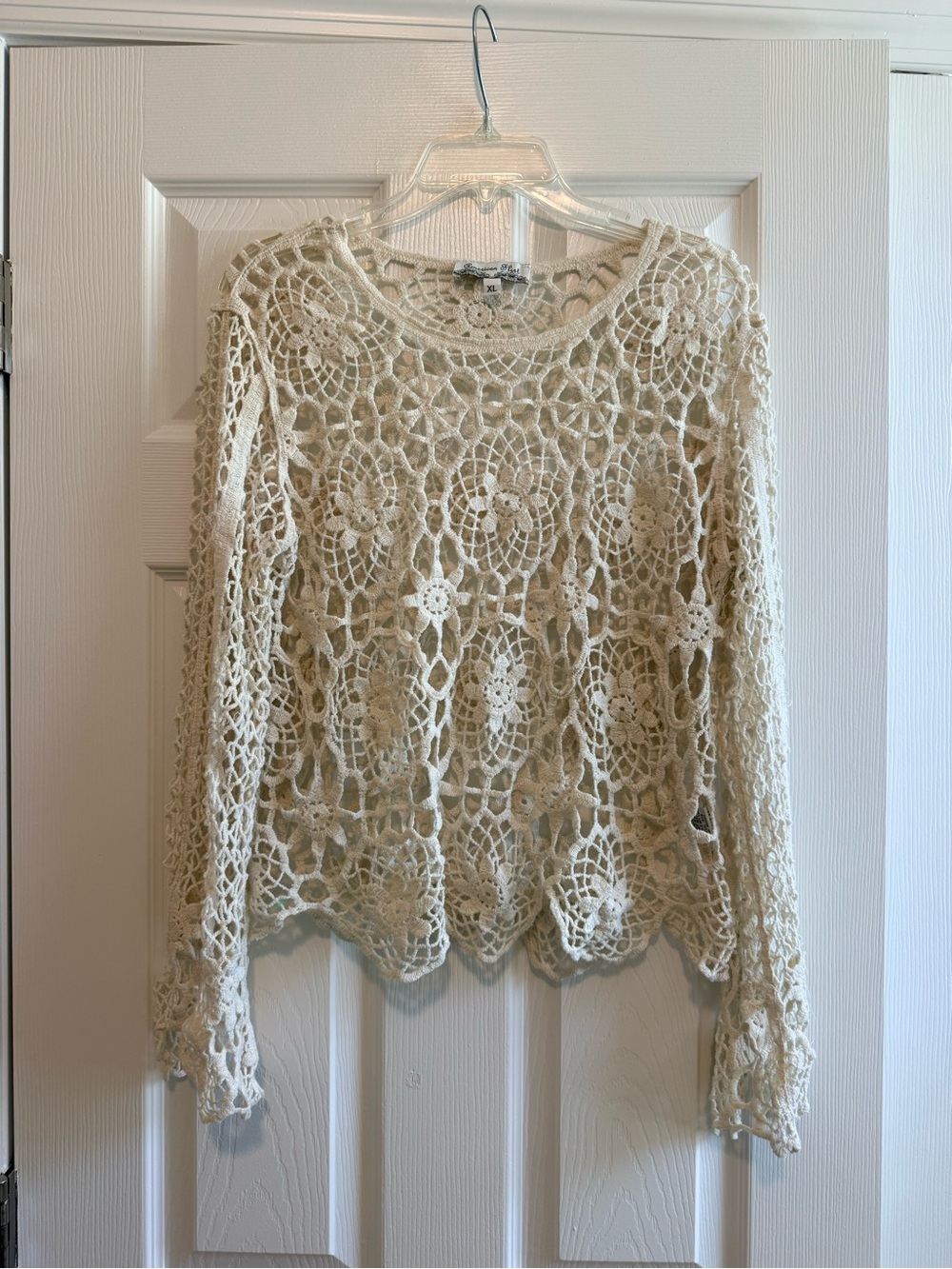 American Flirt Openwork Crochet Scoop-Neck Sweater - Cream